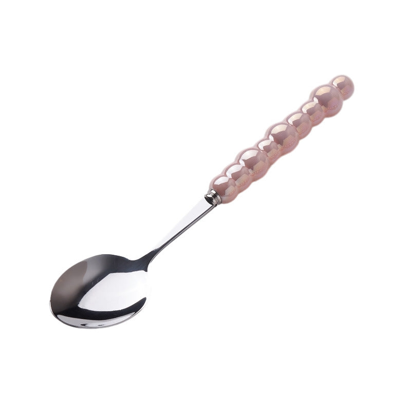 Light luxury style ins knife, fork, spoon, pearl handle, stainless steel tableware, creative fork, household high-looking mooncake knife and fork