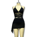 Sexy see-through camisole cut outlacepatchwork hip-covering short skirt new arrivalfashion style women's suit