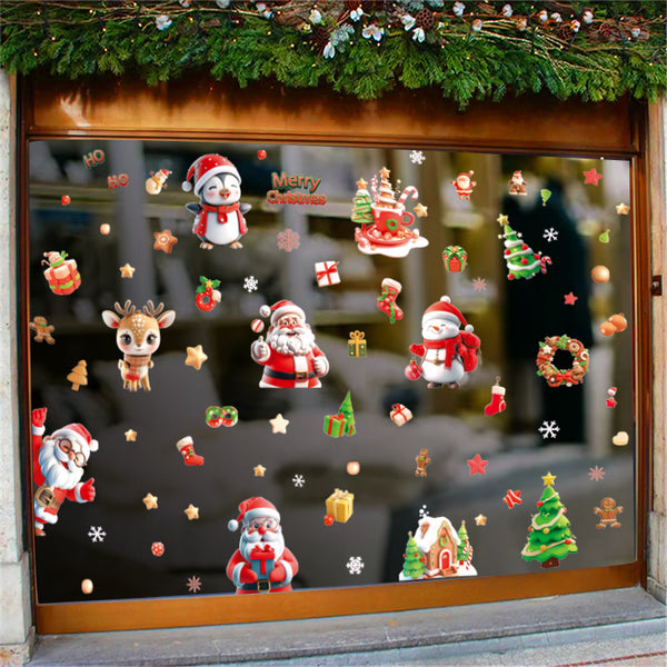 New Christmas cute 3D elk Santa snowflake glass doors and windows decorative stickers glue-free static stickers