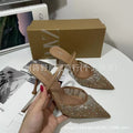 Summer new arrivals 2024: french pointed-toe high heels - mesh, rhinestone-embellished, low-cut, slingback, open-back stiletto sandals for women