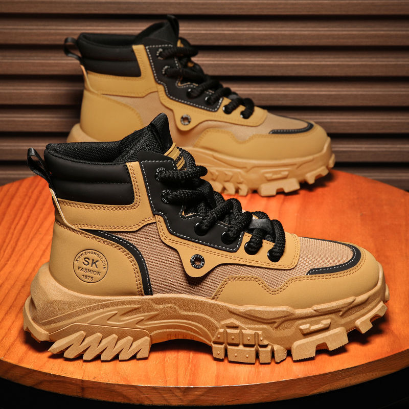 Men's martin boots: spring breathable high-top british style retro work boots, outdoor hiking, desert combat, and yellow boots