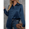 European and american chic satin long-sleeve blouse - new spring/summer solid color loose fit faux silk satin top
