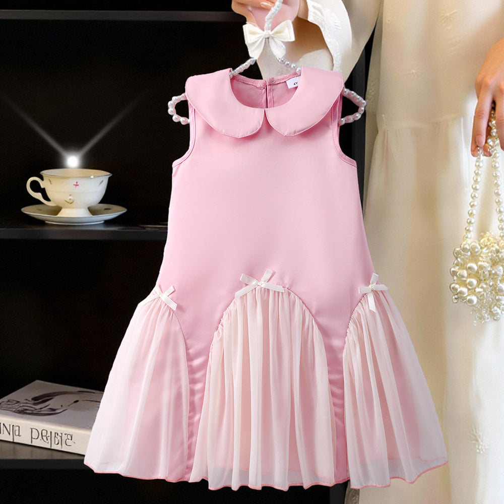 Girls' sleeveless dress with round neck and bow detail (toddler/kids)
