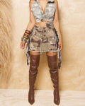 e-commerce: european and american women's fashion  summer camo tassel mini skirt, camo patchwork pencil skirt