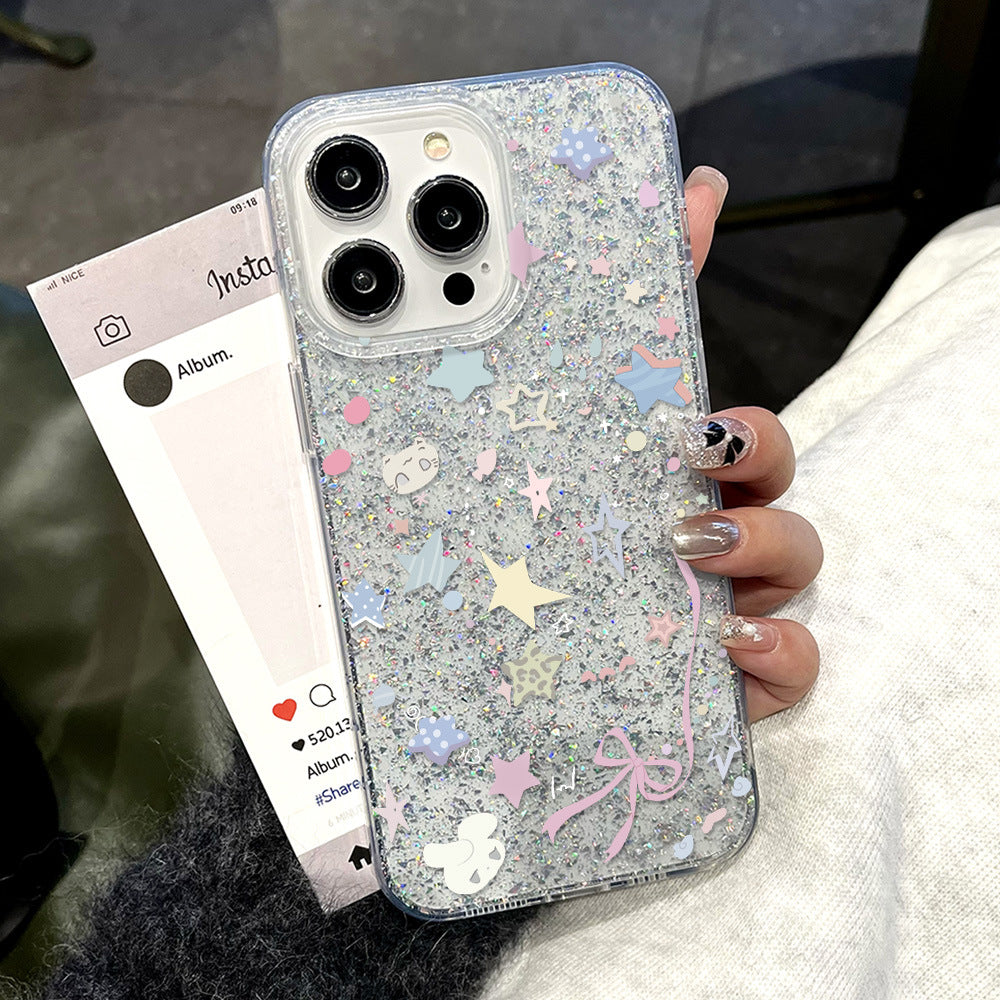 Suitable for iphone 17 pro korean sweet star rabbit phone case, apple 16/15 anti-drop glitter gel hard case