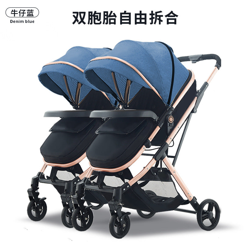 Wholesale double stroller: lightweight, high-view, convertible (sitting/reclining), detachable, foldable, twin baby pram
