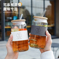 Amazon cross-border coke cup with straw, bamboo lid, juice cold drink cup, ins style glass water cup, personalized