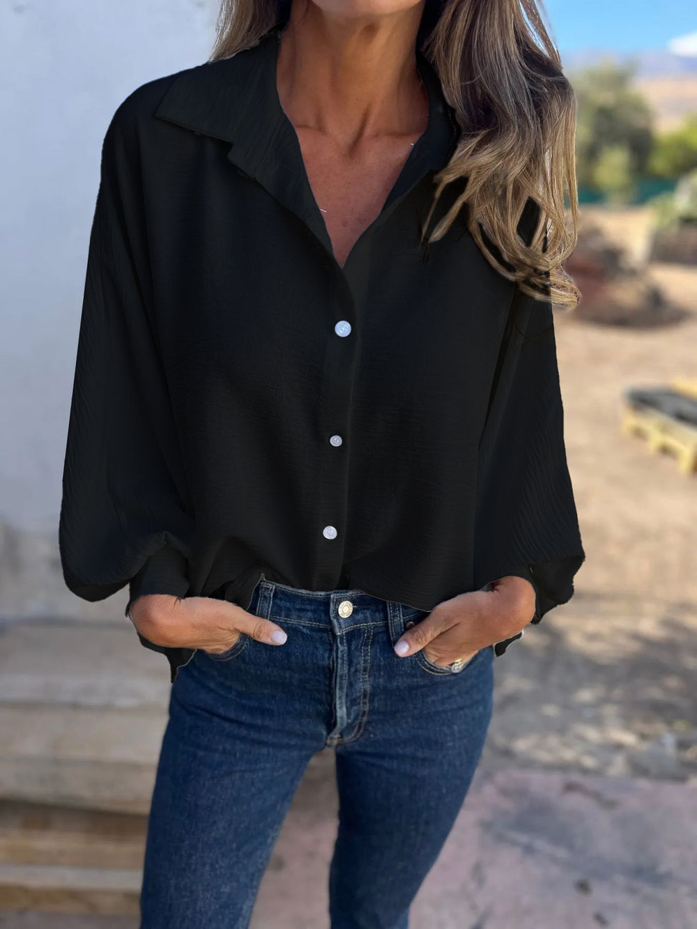 new autumn/winter versatile long-sleeve women's turn-down collar button-down shirt top