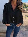 new autumn/winter versatile long-sleeve women's turn-down collar button-down shirt top