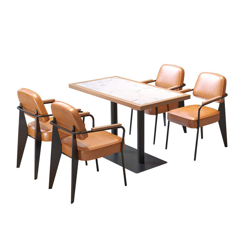 American restaurant Solid wood rock slab table and chair combination Cafe Dessert shop Western restaurant Retro long table Bistro square table