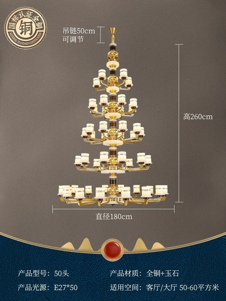 For home house classy chandelier natural jade duplex new lamp zhongshan full copper ancient town new chinoiserie marble