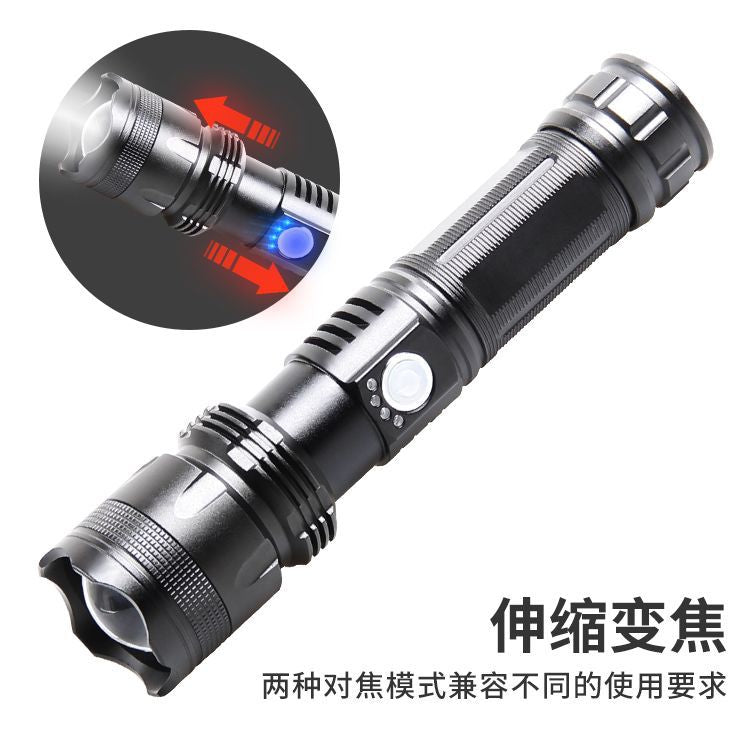 Cross-border new XHP50 outdoor camping USB charging, telescopic zoom LED strong light long-distance shooting wholesale flashlight