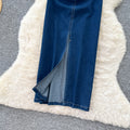 Goddess style sexy halterneck dress women's  summer clever slit waist tube top denim hip skirt