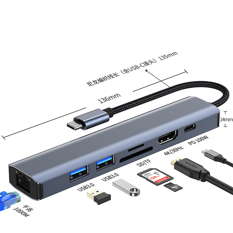 usb-c hub 3.0 multi-function docking station, 4k high-definition laptop 7-in-1 type-c expansion dock