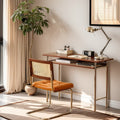 Narrow solid wood desk for study, retro home office computer desk, mid-century modern style, nordic small apartment student writing desk