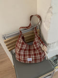 Korean retroplaid shoulder bag women's fall and winternew arrivalniche style design canvas bag large capacity casual tote bag