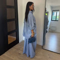 European and american cross-border women's clothing  summer new fashion loose plus size striped shirt wide leg pants casual set