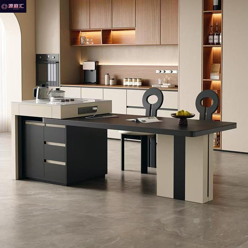 New rock slab island table all-in-one solid wood telescopic tea table small apartment modern for home multifunctional dining table
