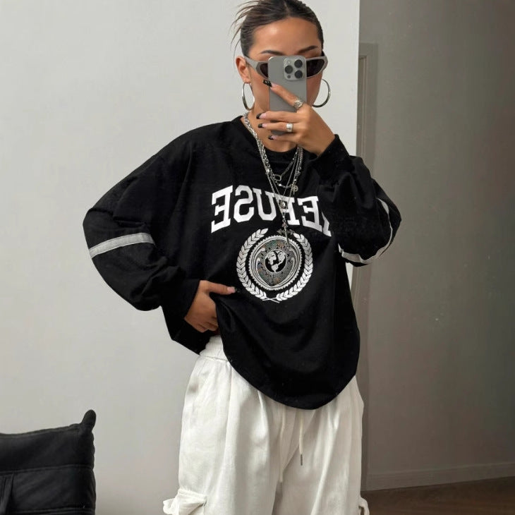 J spot-73093# cross-border women's fashion european and american ins fashion round neck printed long-sleeved sweatshirt