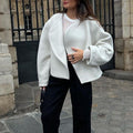 2025 winter european and american new style white woolen cardigan coat with fan-shaped open front design, thickened women's outerwear