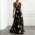 women's summer new arrivals: european and american style cross-border dress - elegant printed, waist-cinching v-neck dress