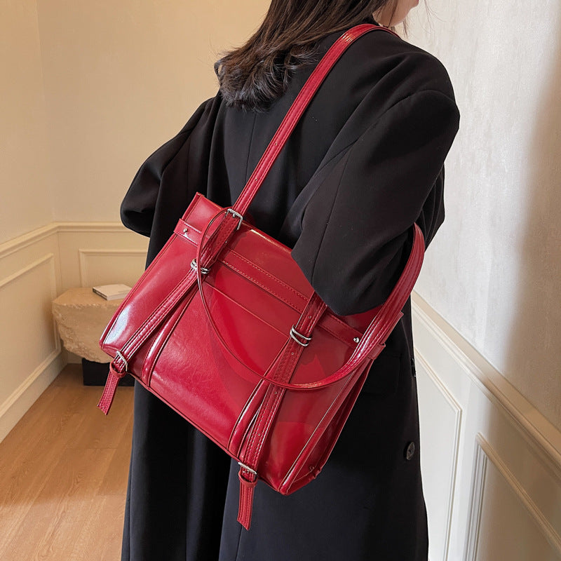 Niche high-end backpack bag women's 2025 new fashion versatile tote bag simple large-capacity red bag