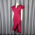 new v-neck flutter sleeve dress ruffle trim bodycon party evening gown