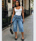European and american style high-waisted cropped jeans - new  cross-border women's fashion with asymmetrical button design and wide leg