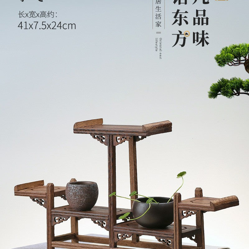 Solid wood teacup rack Chinese Bogu rack storage box table rack Pu'er teapot stove tea set accessories