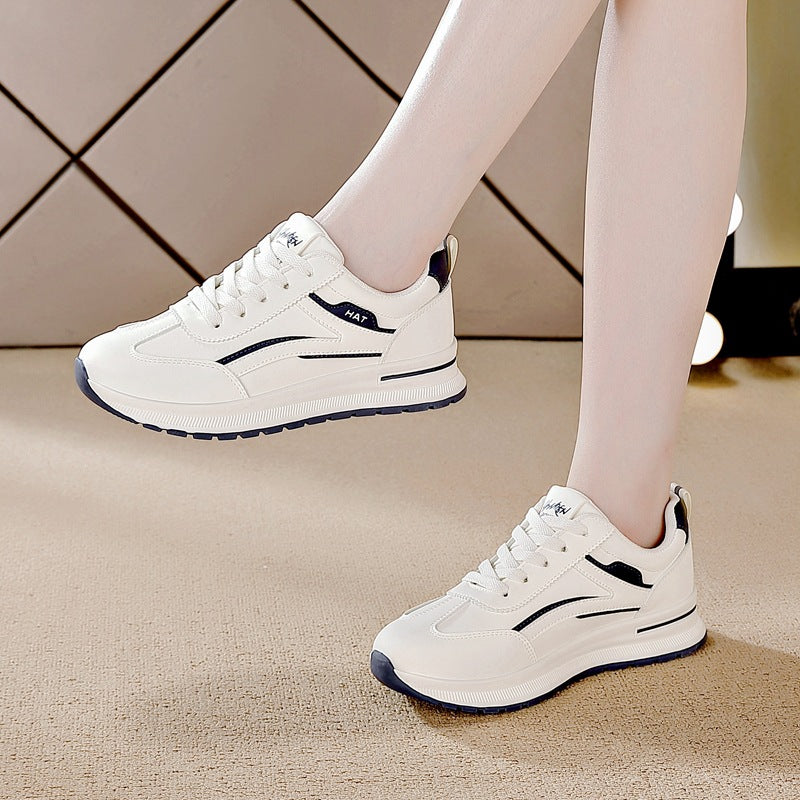2025 new spring/autumn women's leather casual sneakers - breathable, soft sole, comfortable, non-slip, and wear-resistant