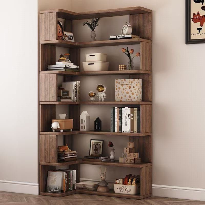Corner bookshelf floor-standing storage rack home organizer living room corner multi-tier storage shelf simple solid wood bookcase