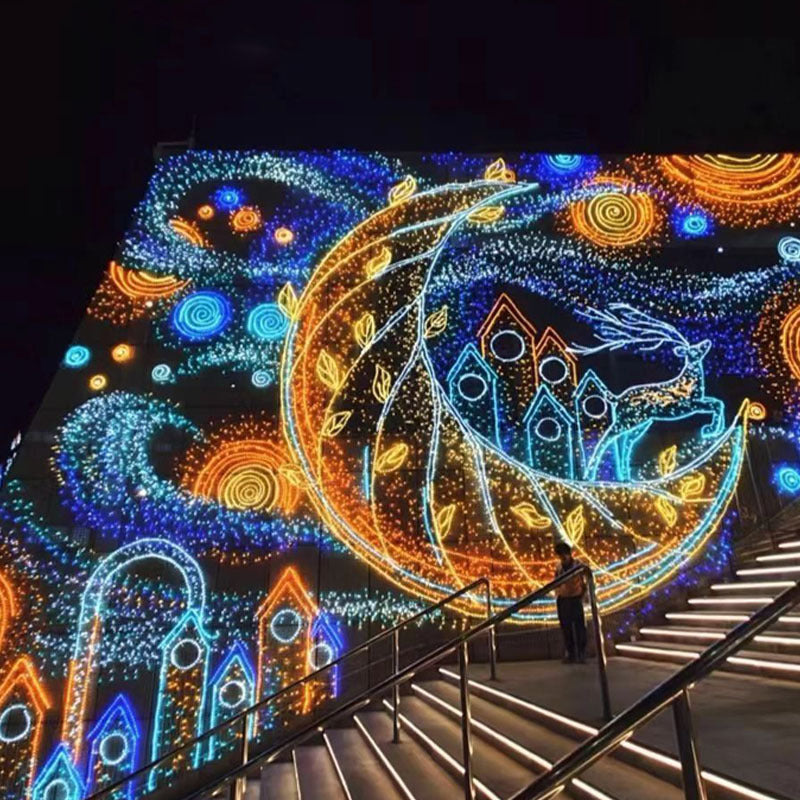 Lighting painting shopping mall exterior wall outdoor decorative lights night scene modeling painting beautiful Chen lighting flame retardant LED curtain wall lighting painting