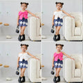 new european and american style girls' outfit: bowknot cami top + floral denim shorts set