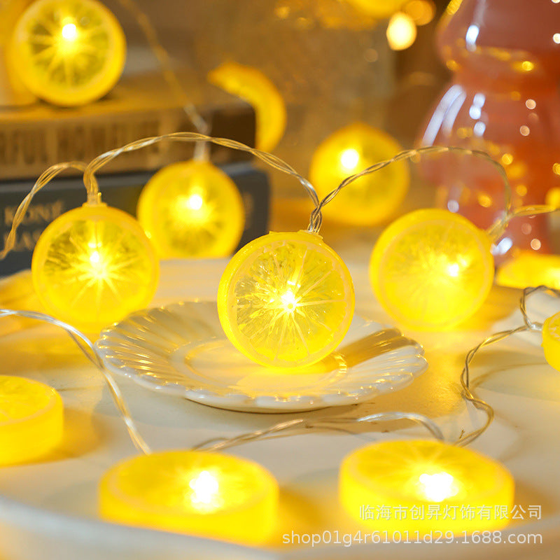 LED lemon slice light string, indoor decoration light string, night market camping atmosphere light, fruit battery box, colorful lights