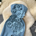 Spring and summer fashionins heavy industry stereo flower sleeveless tube top waist silm denim jumpsuit flared pants for women