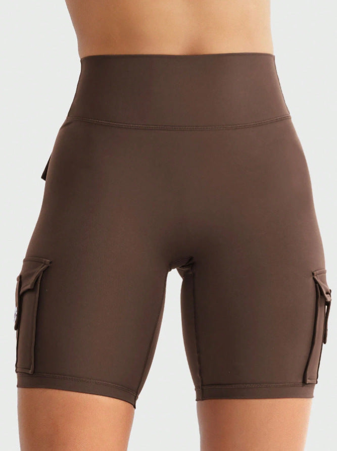 Yeoreo same style nylon brushed sports yoga cycling half length pants flap pocket pants training butt lift brushed yoga shorts