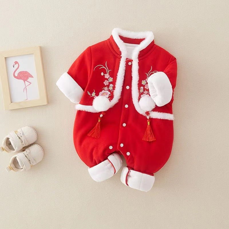 Winter baby cotton clothes, baby new year greetings, festive clothes for men and women, young children, outdoor heattech clothes, thickened chinese style winter clothes
