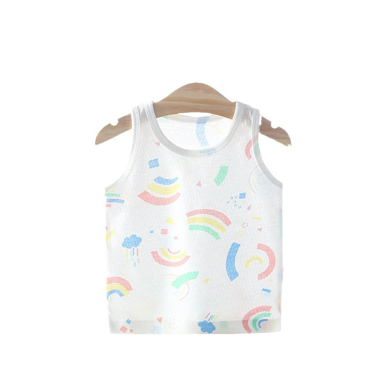 Baby vest summer strawberry ultra-thin style kids baby girl boy mesh sleeveless breathable undershirt belly protector