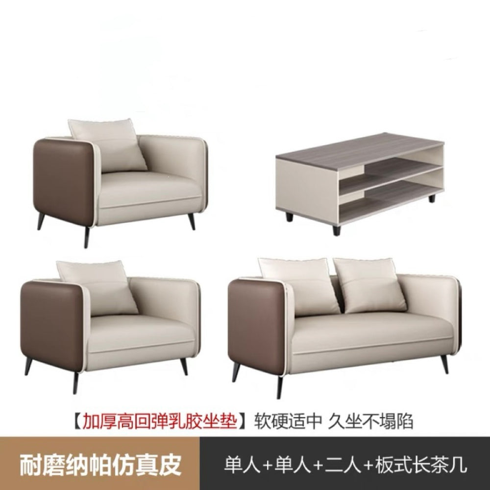 Business reception area, meeting & negotiation zone, executive office: genuine leather office sofa & coffee table set with latex cushion accessories