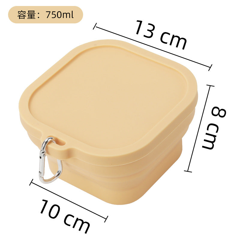 Portable outdoor travel silicone foldable small square bowl lunch box cutlery set food grade silicone instant noodle bowl