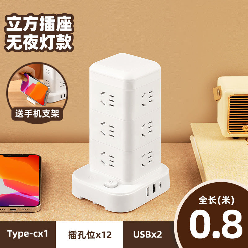 Smart vertical power strip socket with usb mobile phone charging multi-port tower office for home creative power strip rubik's cube