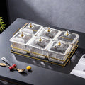 【with lid】gold-rimmed 6-compartment fruit platter + iron stand, thickened plastic