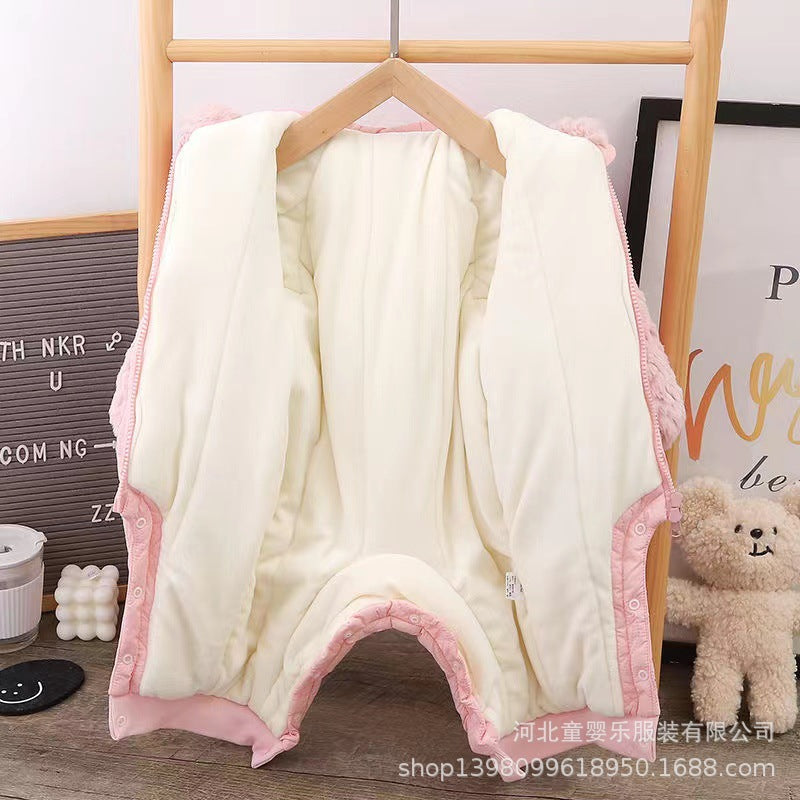 Baby winter clothes quiltedthickened jumpsuit baby girl outing clothes full month newborn fall and winterheattech tide