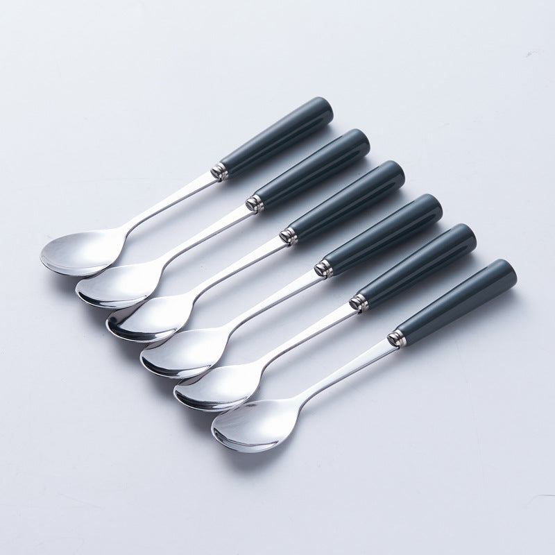 Stainless steel fruit fork set with premium ceramic storage jar, fruit picks, home watermelon forks, and stylish spoons