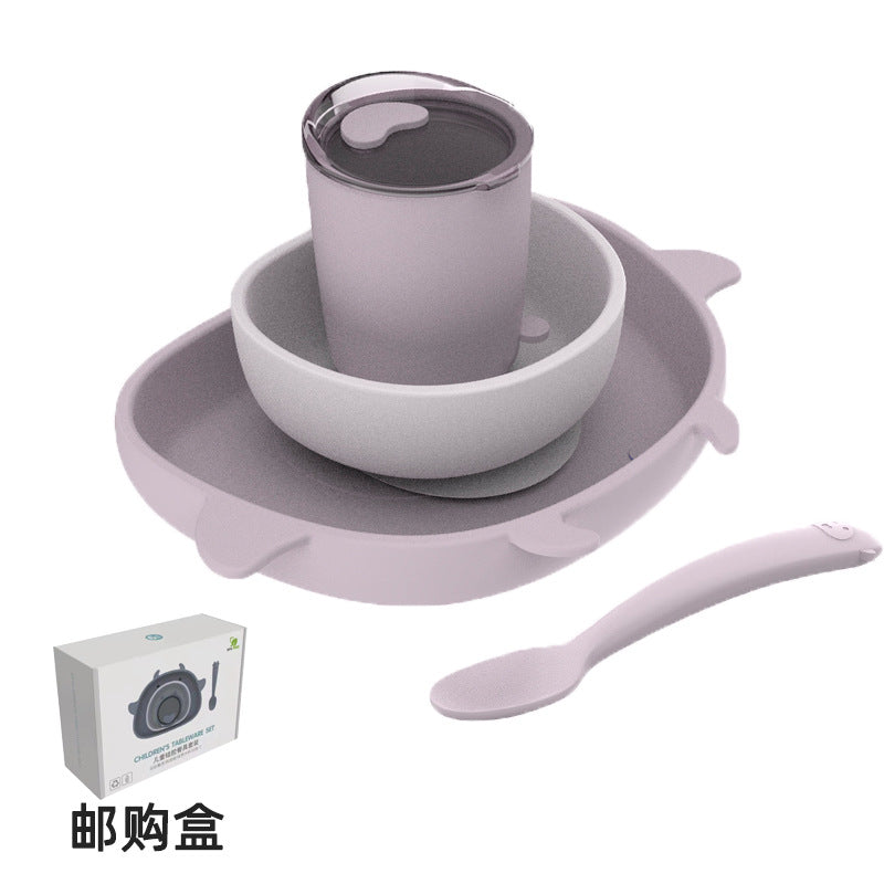 Silicone tableware kids set: baby bowl, food supplement bowl, suction cup learning chopsticks, spoon, plate - food grade, cute & fun for feeding