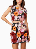 Spring  women's skirt set: high-end embroidered crochet sleeveless cropped top and bodycon midi skirt two-piece outfit