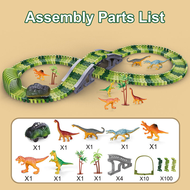 amazon hot-selling dinosaur track car kids' assembly toy, versatile roller coaster electric train wholesale
