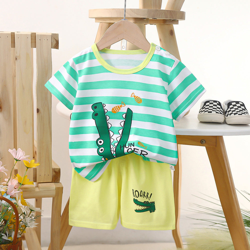 Kids' short-sleeve set: 100% cotton boys' t-shirt & baby summer outfit - girls' shorts, infant clothing, wholesale summer apparel