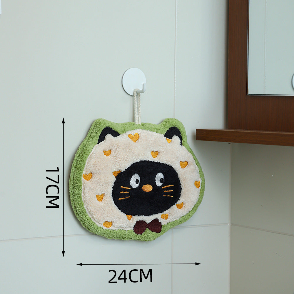 New arrival hanging thickened super absorbent cute cartoon hand towel coral velvet small square towel kitchen and bathroom dual use