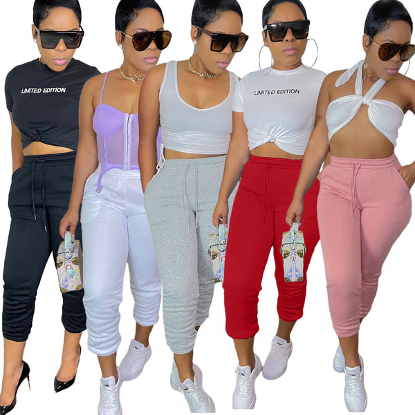 BN205 , European and American women's clothing, thickened sweater fabric, sports and leisure drawstring leg pants, including pockets
